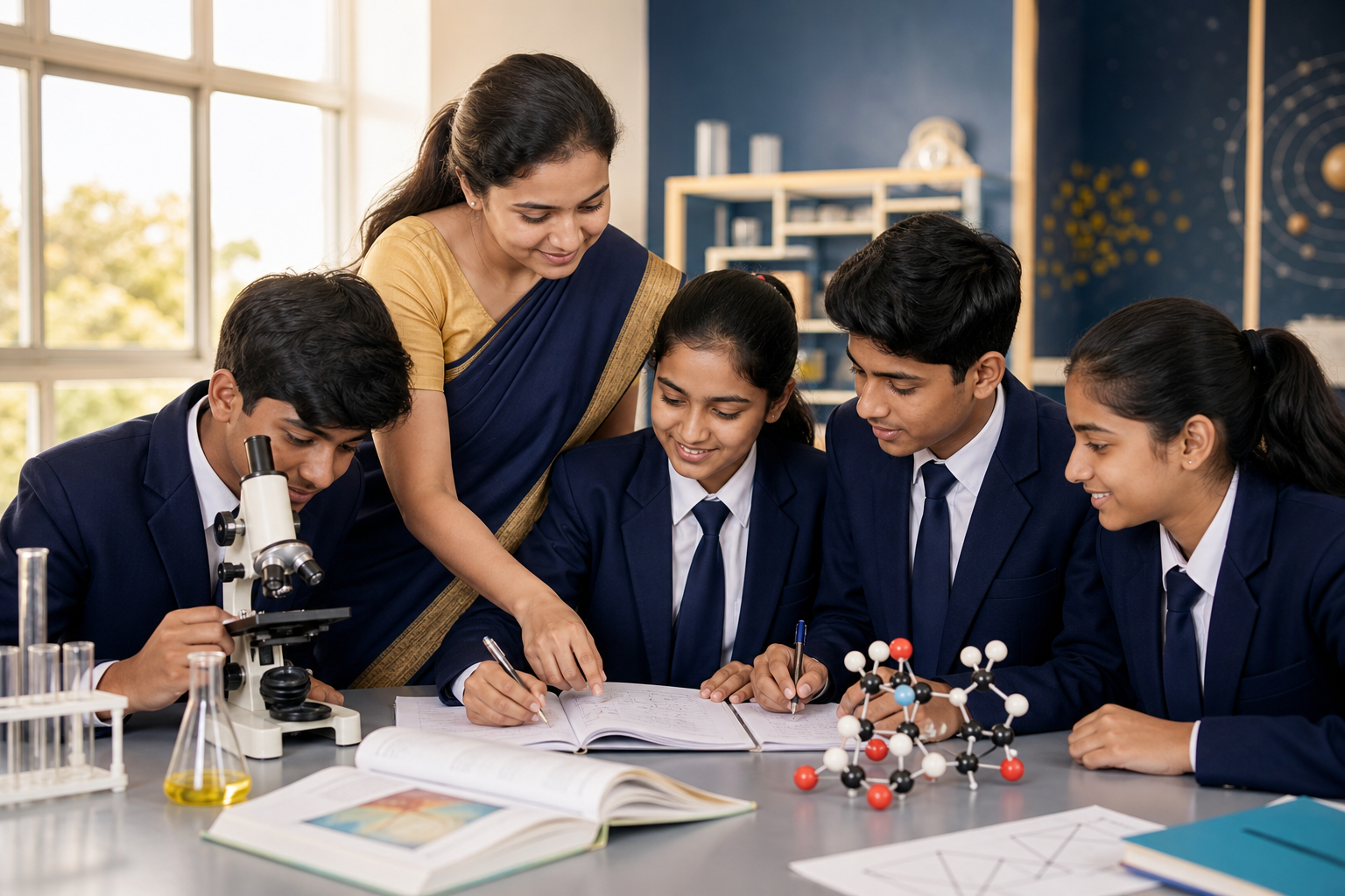 Secondary-school students learning science with their teacher